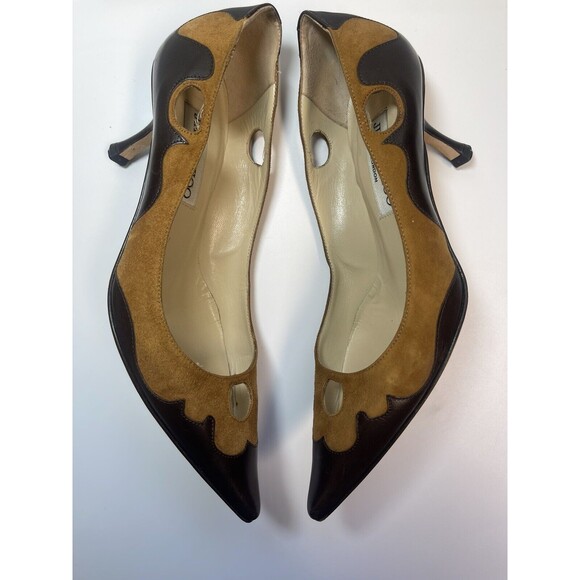Jimmy Choo Two Tone Suede Leather Cut Out Kitten Heel Pumps Sz 36 - Picture 5 of 11